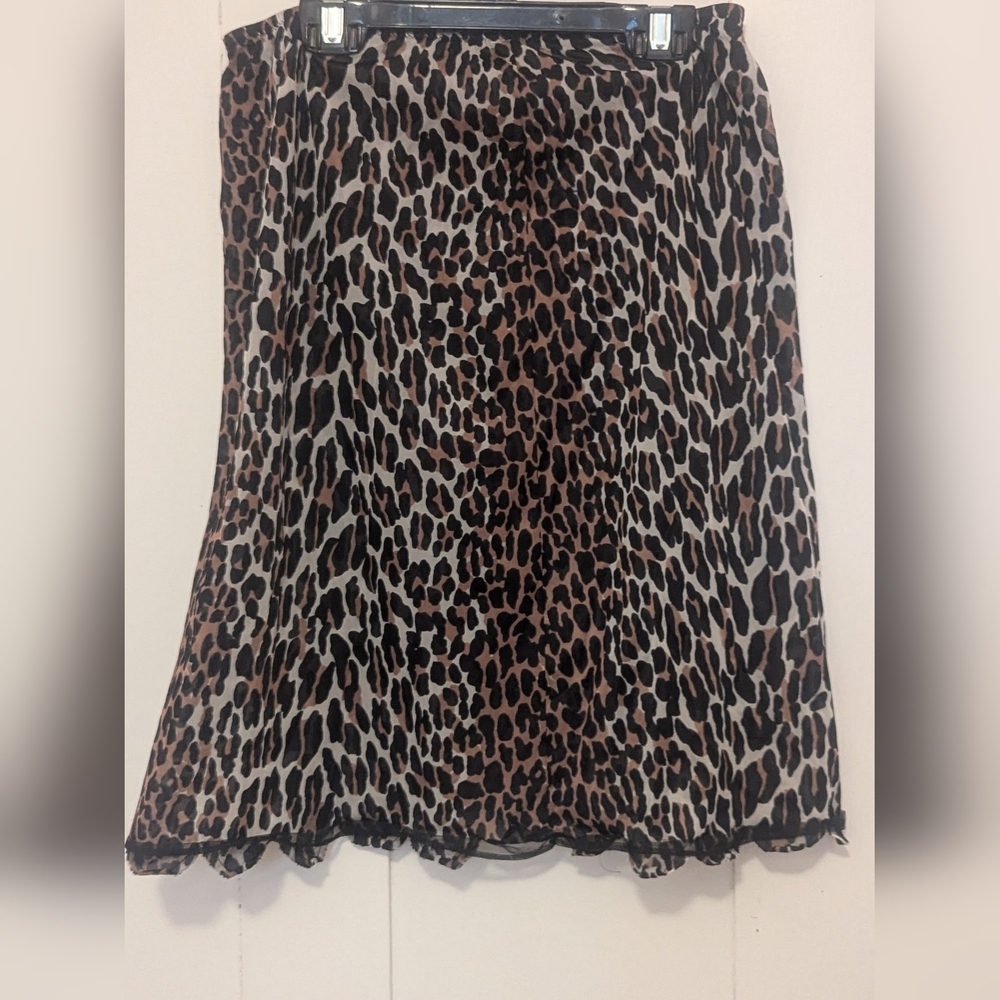 Leopard Slip Skirt Lace Vintage No Tags, S-M Nylon Scalloped Hem